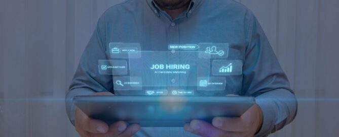 HR Manager Using a Tablet with a Virtual Interface for the AI Job Hiring and Recruitment Process